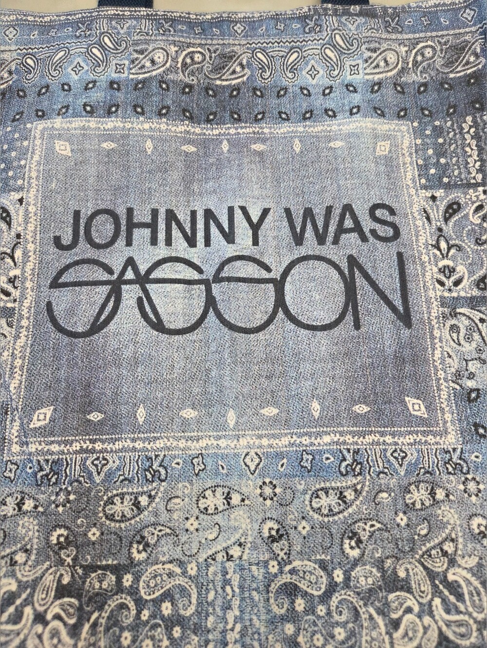 Johnny Was Blue Paisley Bandana Orint Canvas Shoulder Boho Tote - Picture 4 of 5